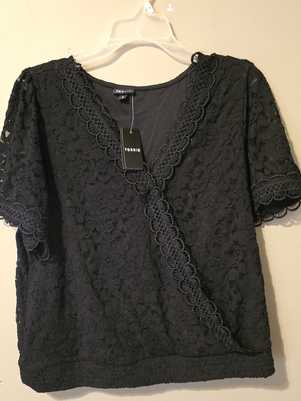 torrid Black Floral Lace Short Sleeve Wrap-Front Top
